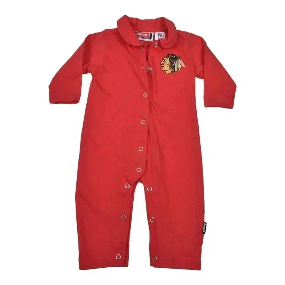Reebok Chicago Blackhawks Hockey Baby Onesie Pajamas Red Embroidered 6-9M